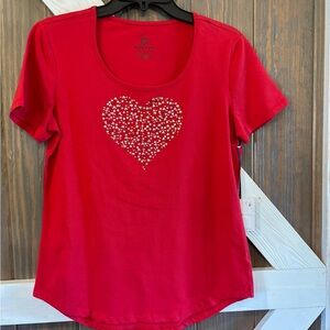 Kate Park Short Sleeve Red Heart Top Sz Woman’s small